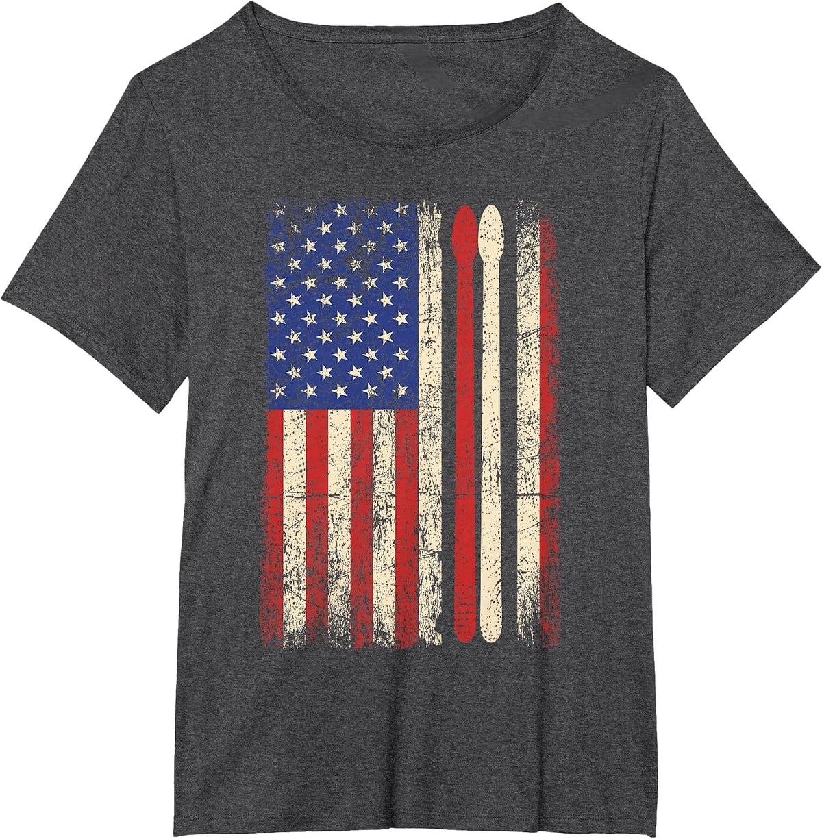 Vintage Drummer Drum Stick USA Flag American 4th of July Tee T-Shirt - Dark Heather Grey