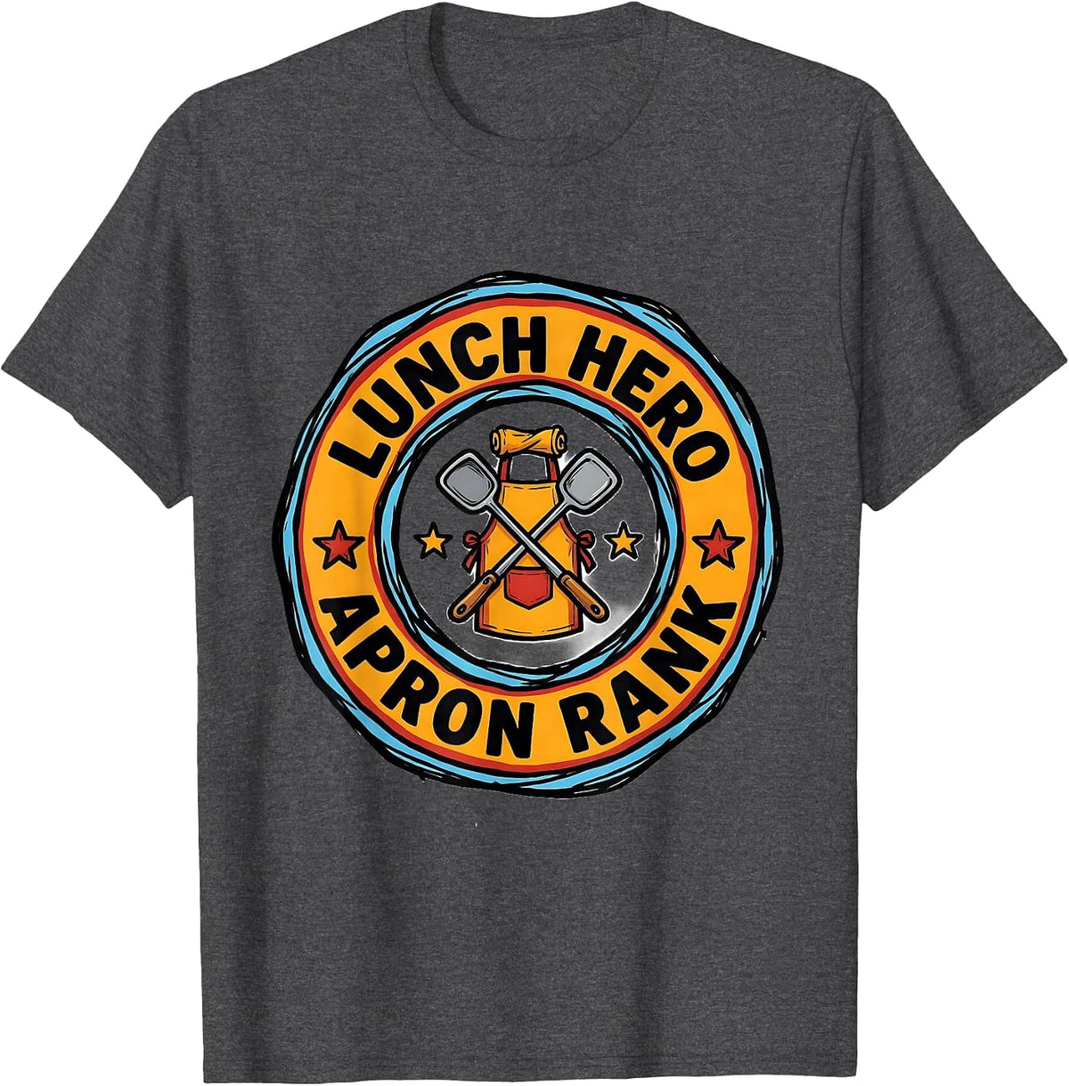 Men's Lunch Hero Apron Rank Funny Lunch Lady Cafeteria Crew Back T-Shirt - Dark Heather Grey