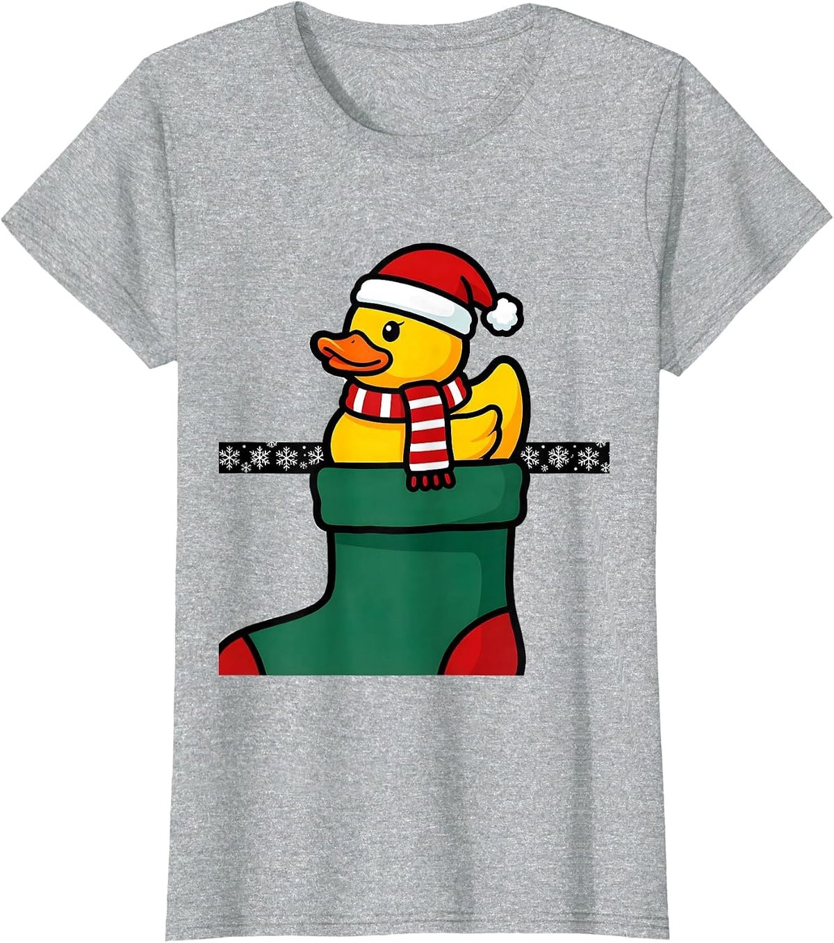 Women's Stubby Rubber Duck Santa Hat Christmas Pajama Humor T-Shirt - Heather Grey