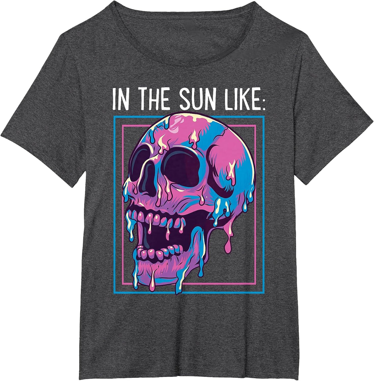 Pastel Goth Melting Skull in The Sun Like T-Shirt - Dark Heather Grey