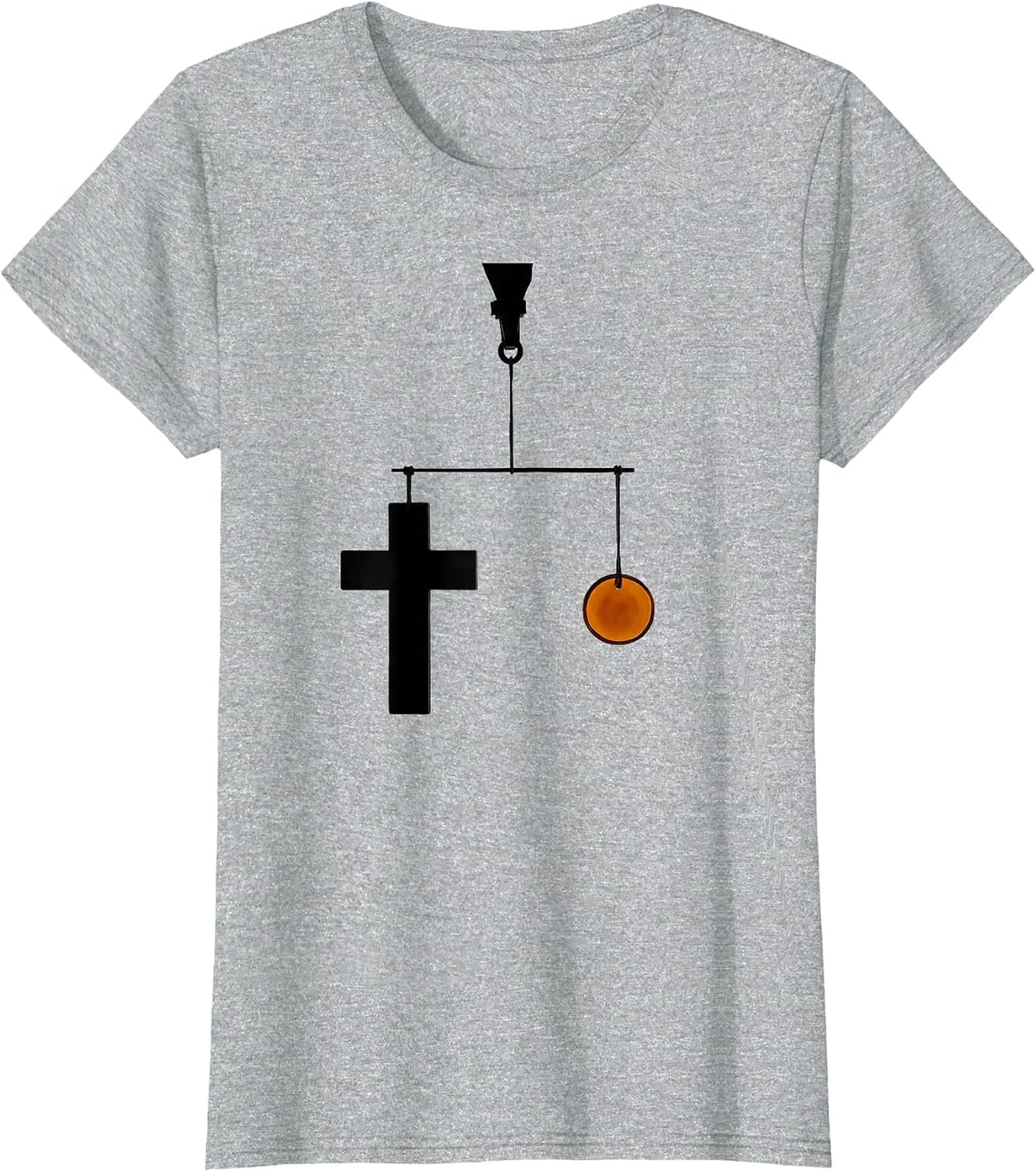 Slim Black Cross Minimalist Alt Streetwear Emo Goth T-Shirt - Heather Grey