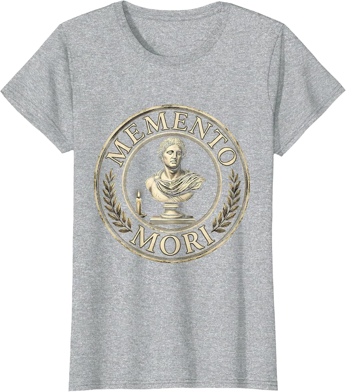 Memento Mori Stoic Philosophy Latin Quote Emblem T-Shirt - Heather Grey