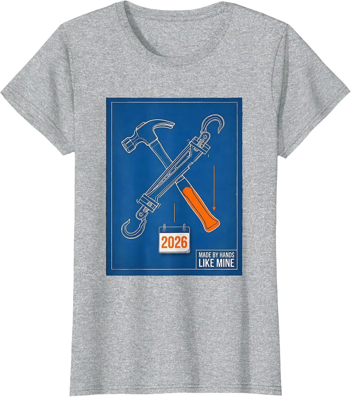 Women's Made By Hands Like Mine Technical Blueprint Blue Collar T-Shirt - Heather Grey