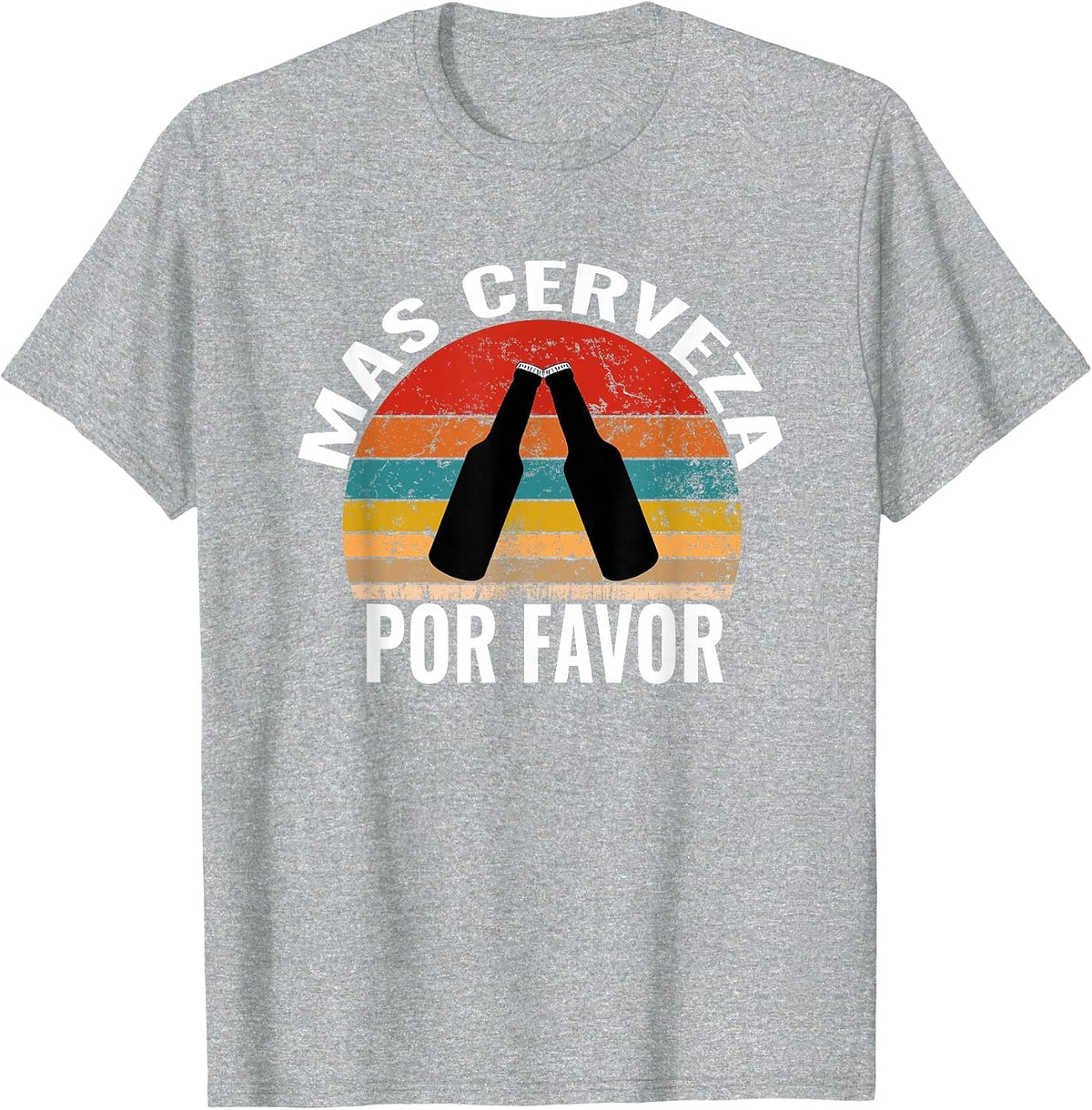 Mas Cerveza Por Favor Funny Vintage Spanish Beer Lover T-Shirt - Heather Grey