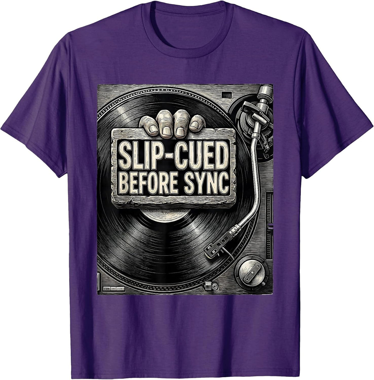 Men's Slip-Cued Before Sync Retro DJ Gift Vintage Electronic Music T-Shirt - Purple