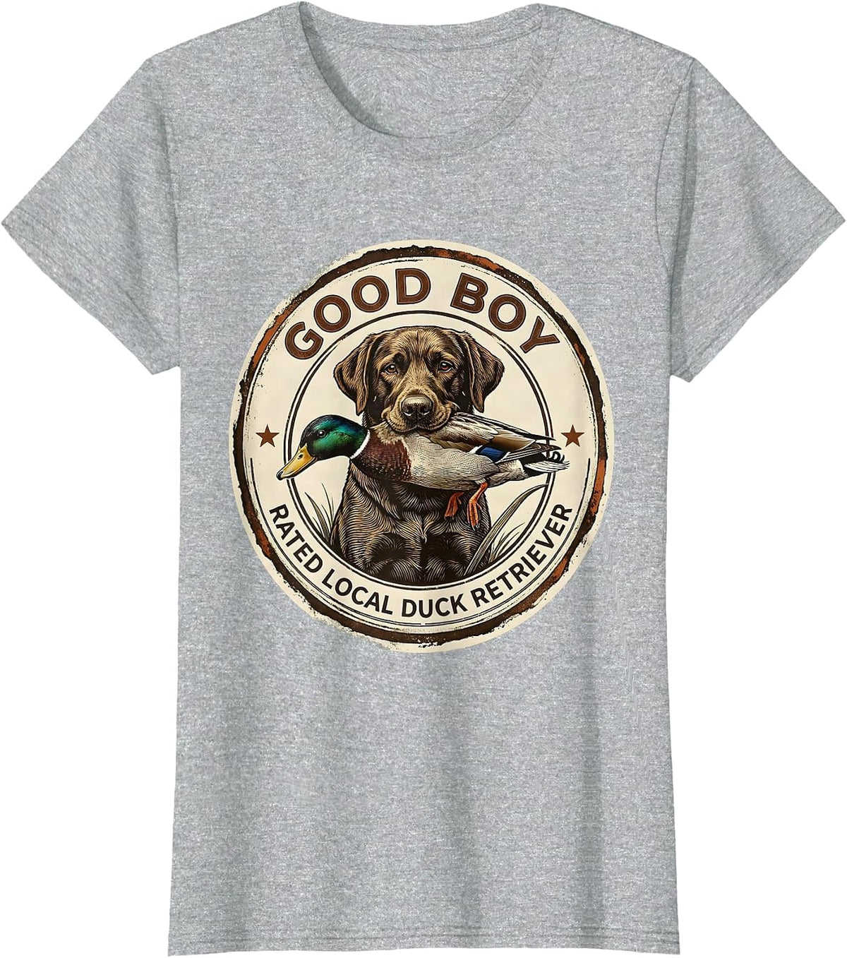 Women's Good Boy, Rated Local Duck Retriever Vintage Labrador T-Shirt - Heather Grey