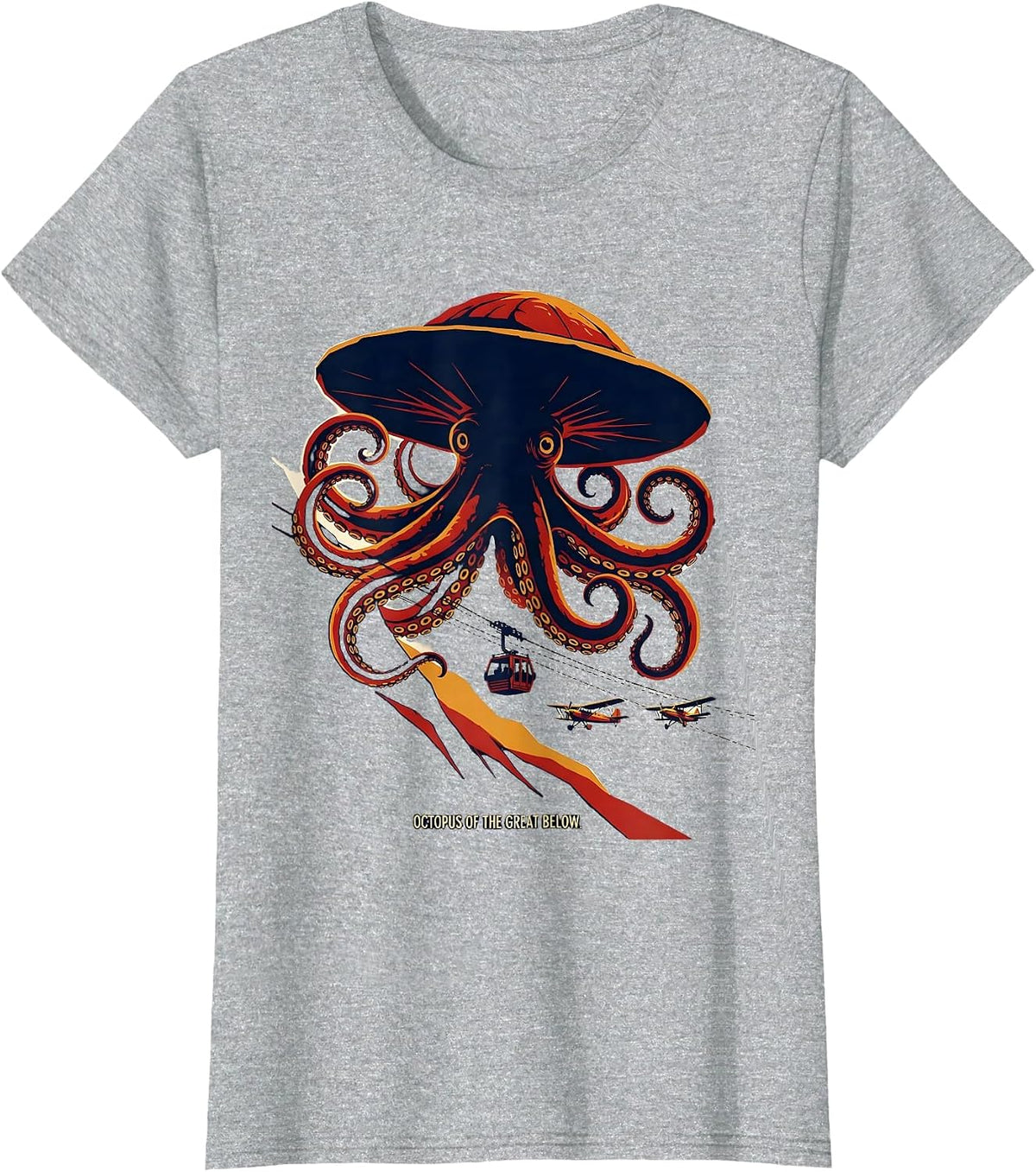 Octopus of the Great Below Vintage Japanese Ocean Animal T-Shirt - Heather Grey