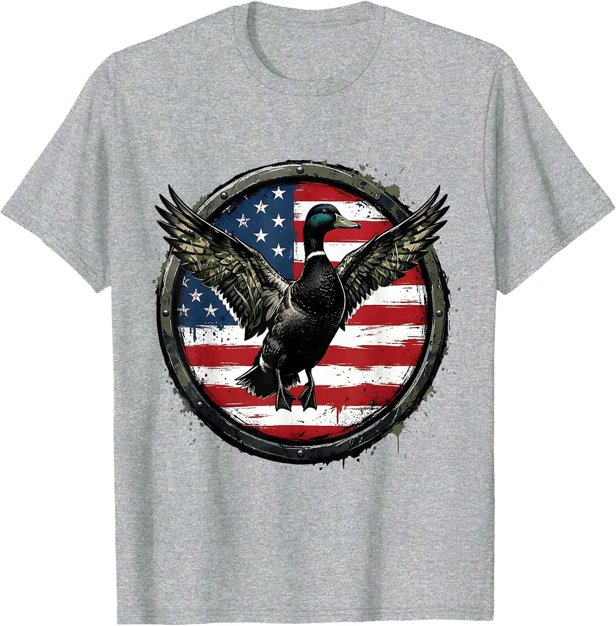 Men's Duck Camo Wings Spread Full Display Illustration T-Shirt - Heather Grey
