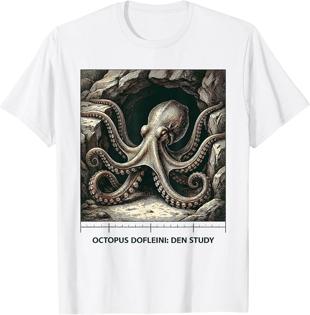 Men's Octopus Dofleini Den Study Vintage Marine Biology Octopus T-Shirt - White