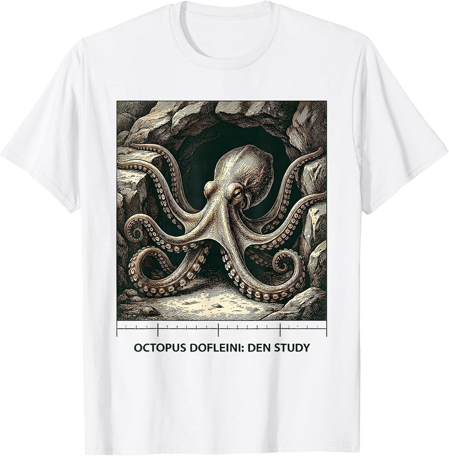 Men's Octopus Dofleini Den Study Vintage Marine Biology Octopus T-Shirt - White
