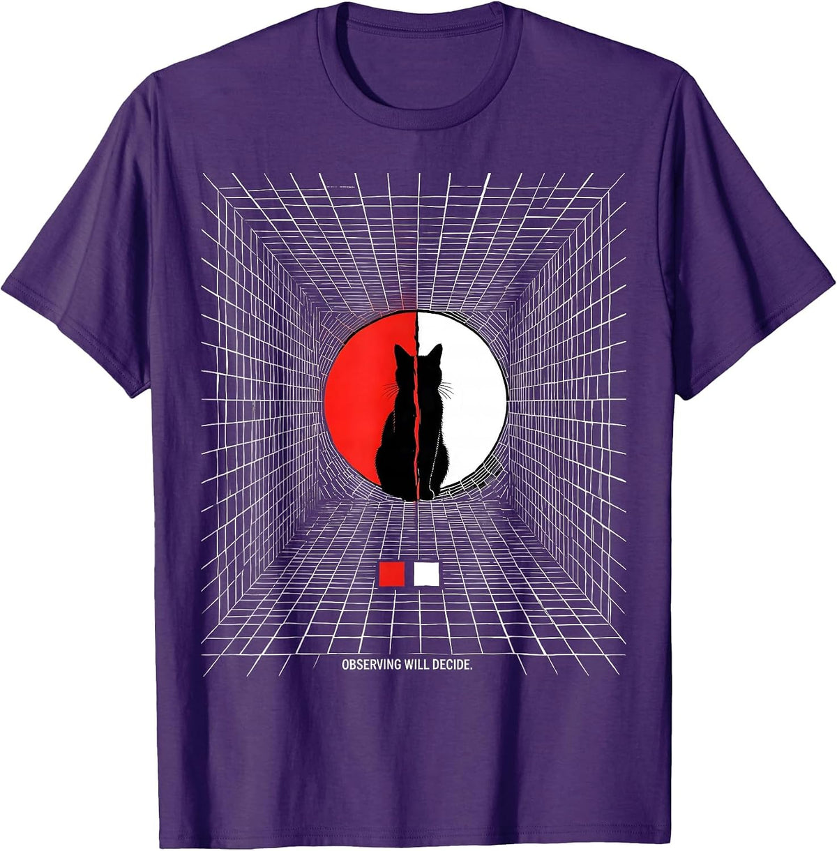 Observing Will Decide Geometric Physics Nerd Cat Humor T-Shirt - Purple