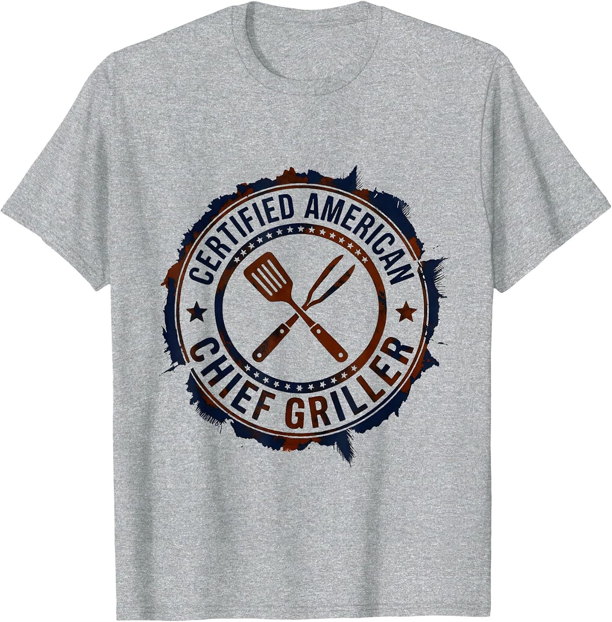 Men's Certified American Chief Griller Vintage Patriotic Grilling T-Shirt - Heather Grey