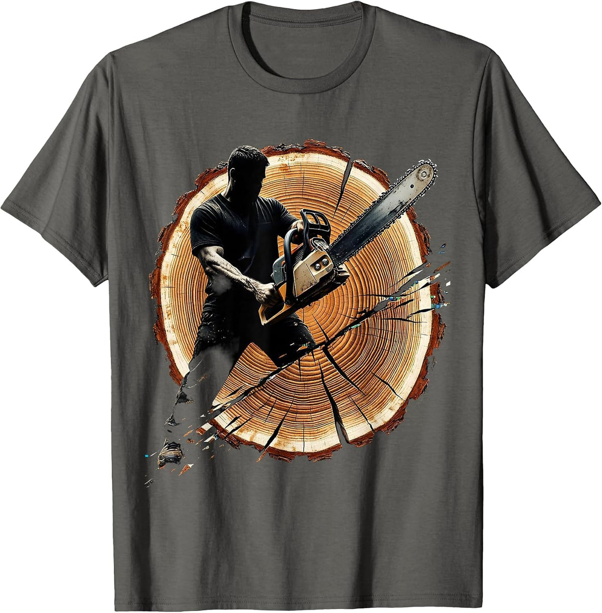 Labor Day Logger Chainsaw Redwood Illustration T-Shirt - Asphalt Grey