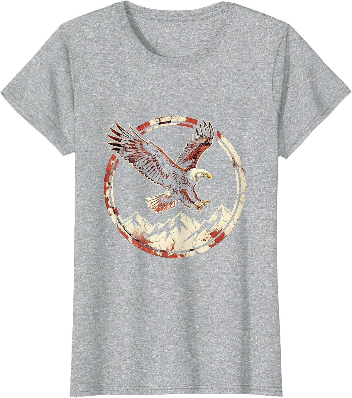 Bald Eagle Soaring Over Mountains Patriotic Design T-Shirt - Heather Grey