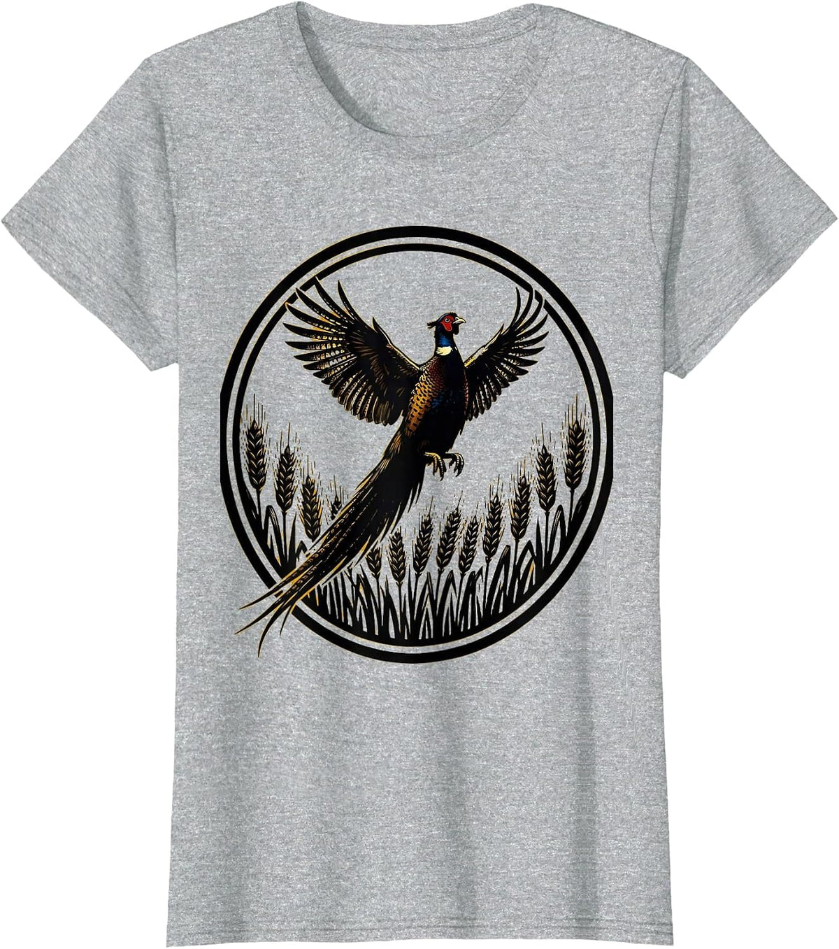 Pheasant Bursting From Golden Wheat Field T-Shirt - Heather Grey