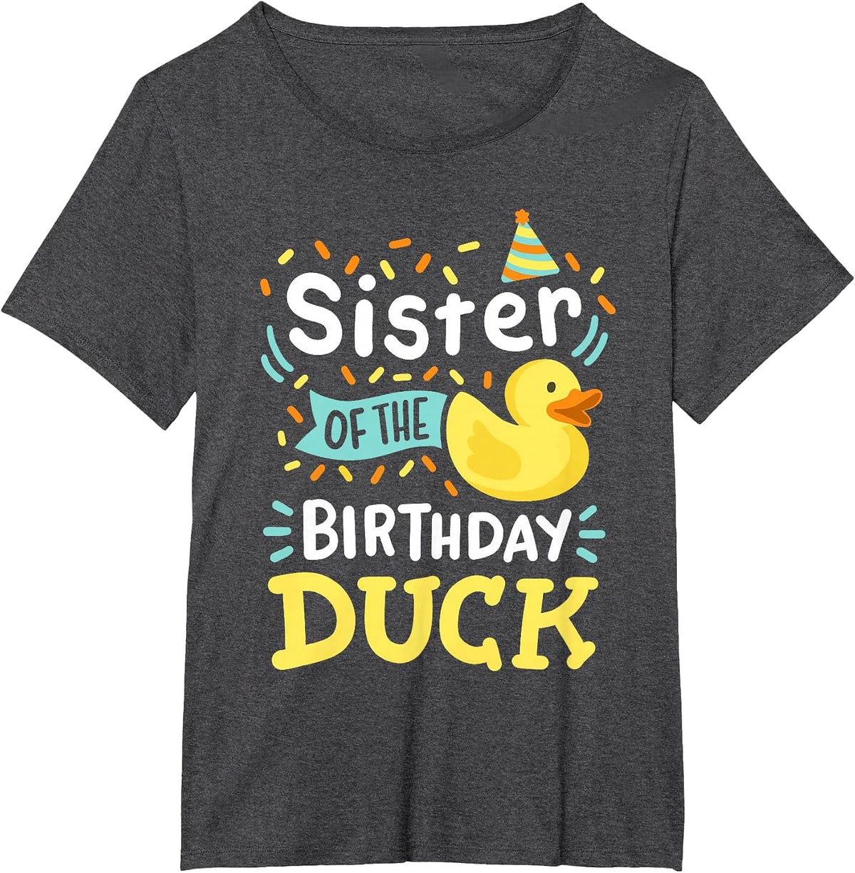 Sister of The Birthday Duck Boy Rubber Duck Bday Family T-Shirt - Dark Heather Grey