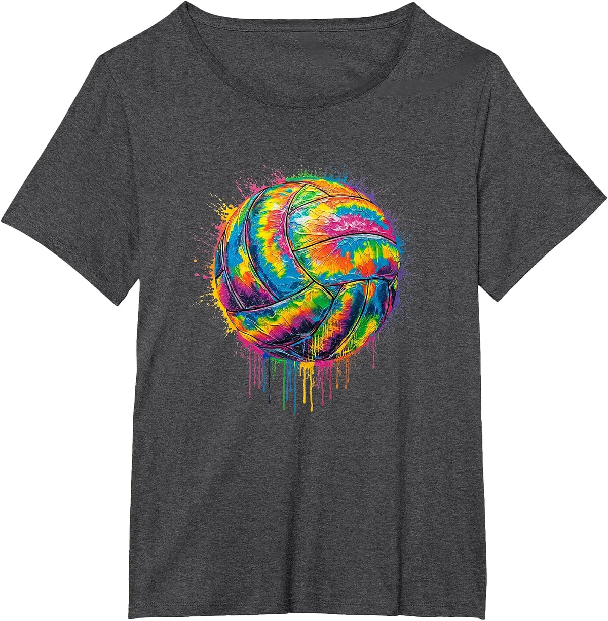 Volleyball Girls Teen Tie Dye Colorful Paint Drip Bump Spike T-Shirt - Dark Heather Grey