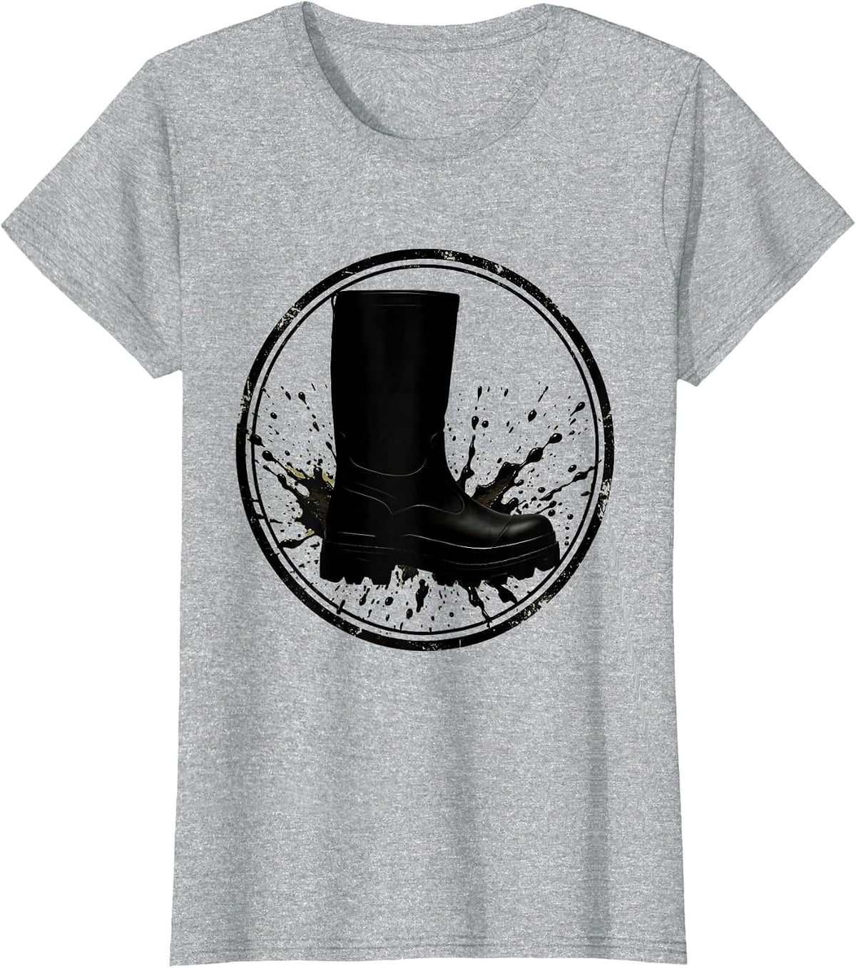Camo Hunting Boot with Mud Splatter Graphic T-Shirt - Heather Grey