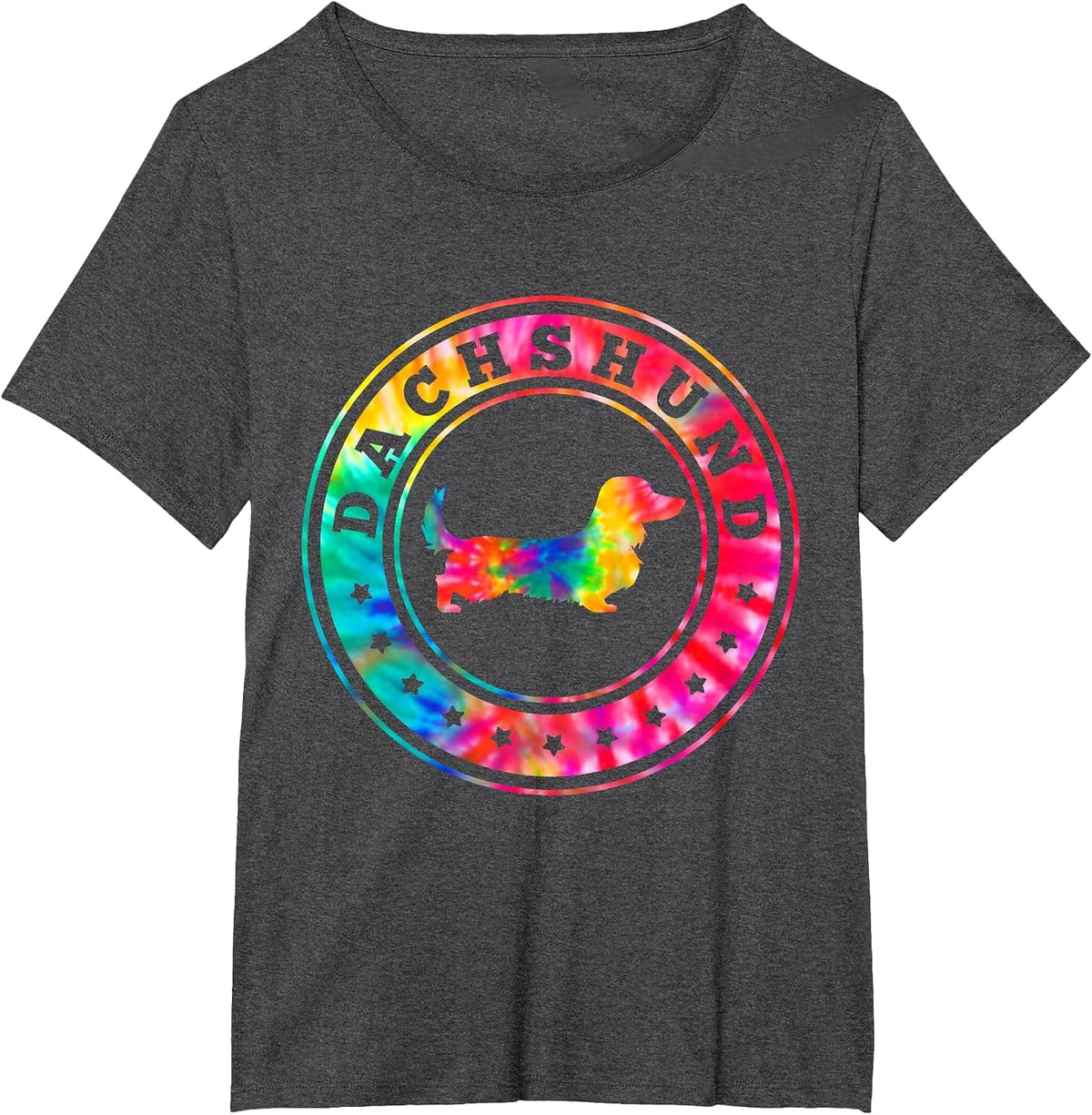Tie Dye Long Hair Dachshund Dog Mom Dad Pet Lover T-Shirt - Dark Heather Grey