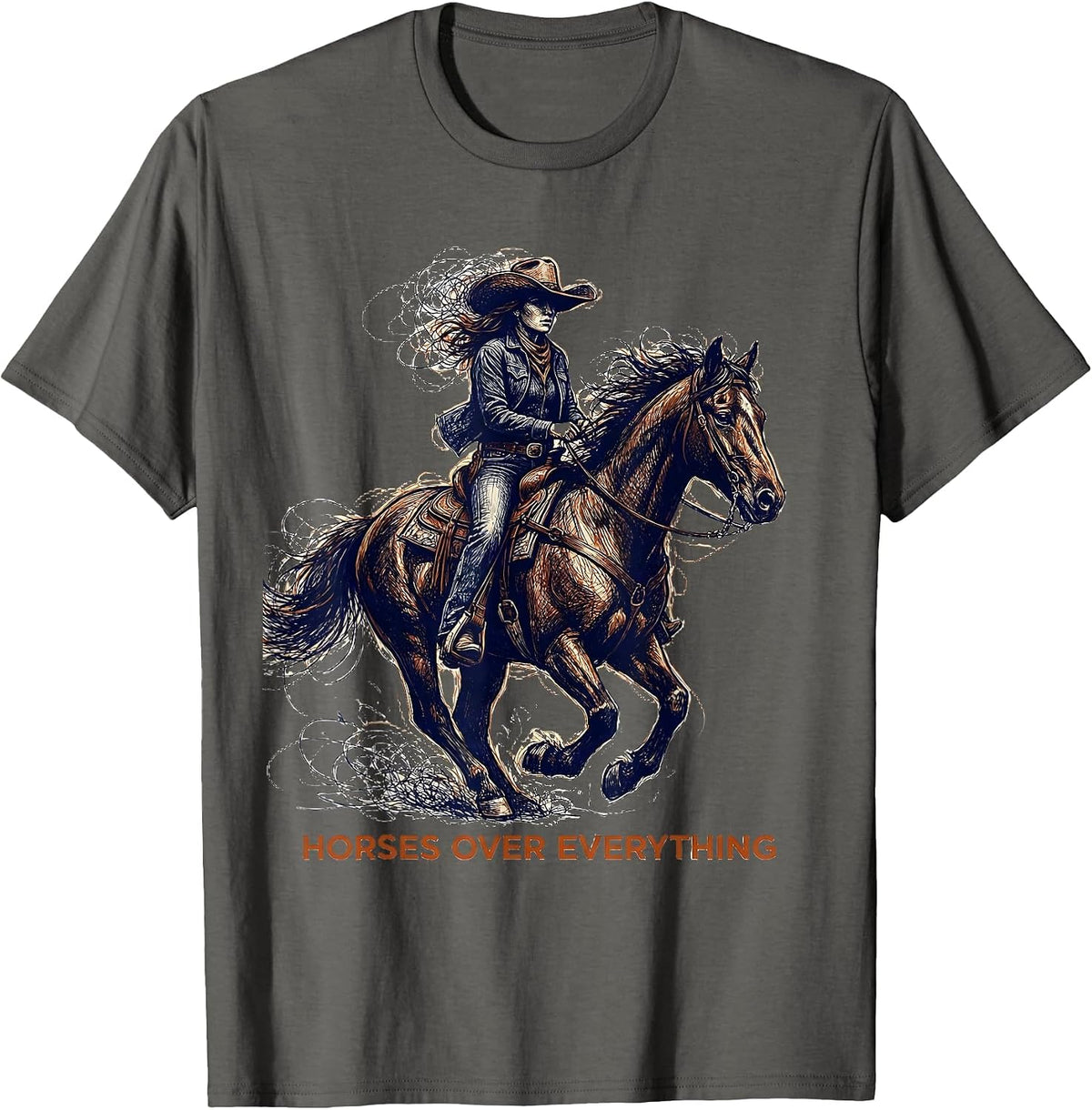 Men's Horses Over Everything Cowgirl Design T-Shirt - Asphalt Grey