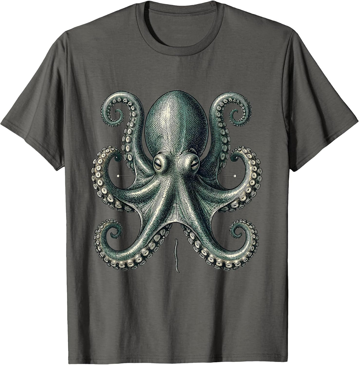Men's Blue-Ringed Octopus Crosshatch Etching Marine Biology T-Shirt - Asphalt Grey
