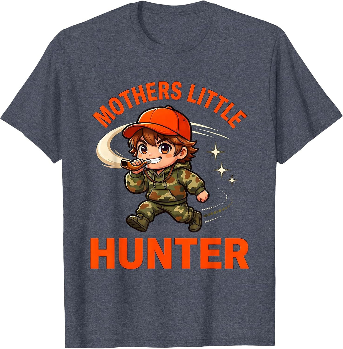 MOTHERS LITTLE HUNTER Funny Hunter Birthday Gift T-Shirt - Heather Blue