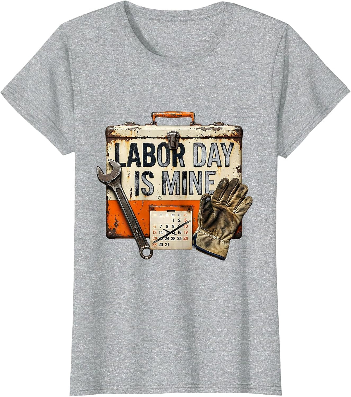 Women's Labor Day Is Mine Vintage Wrench Toolbox Blue Collar Worker T-Shirt - Heather Grey