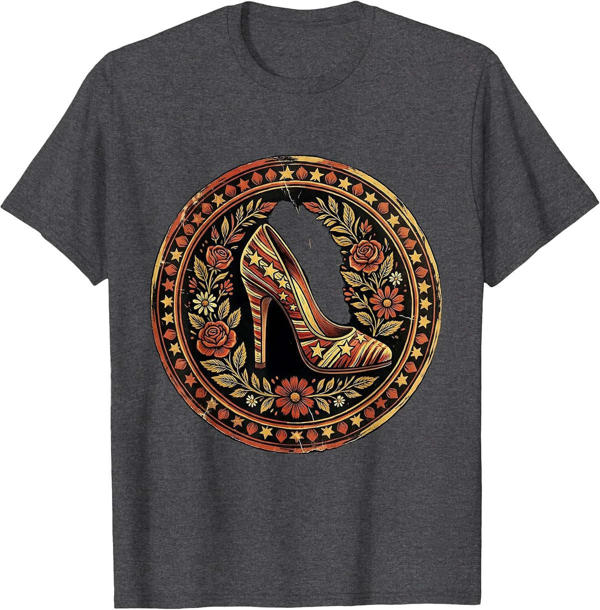 Patriotic High Heels Stars and Stripes Graphic T-Shirt - Dark Heather Grey