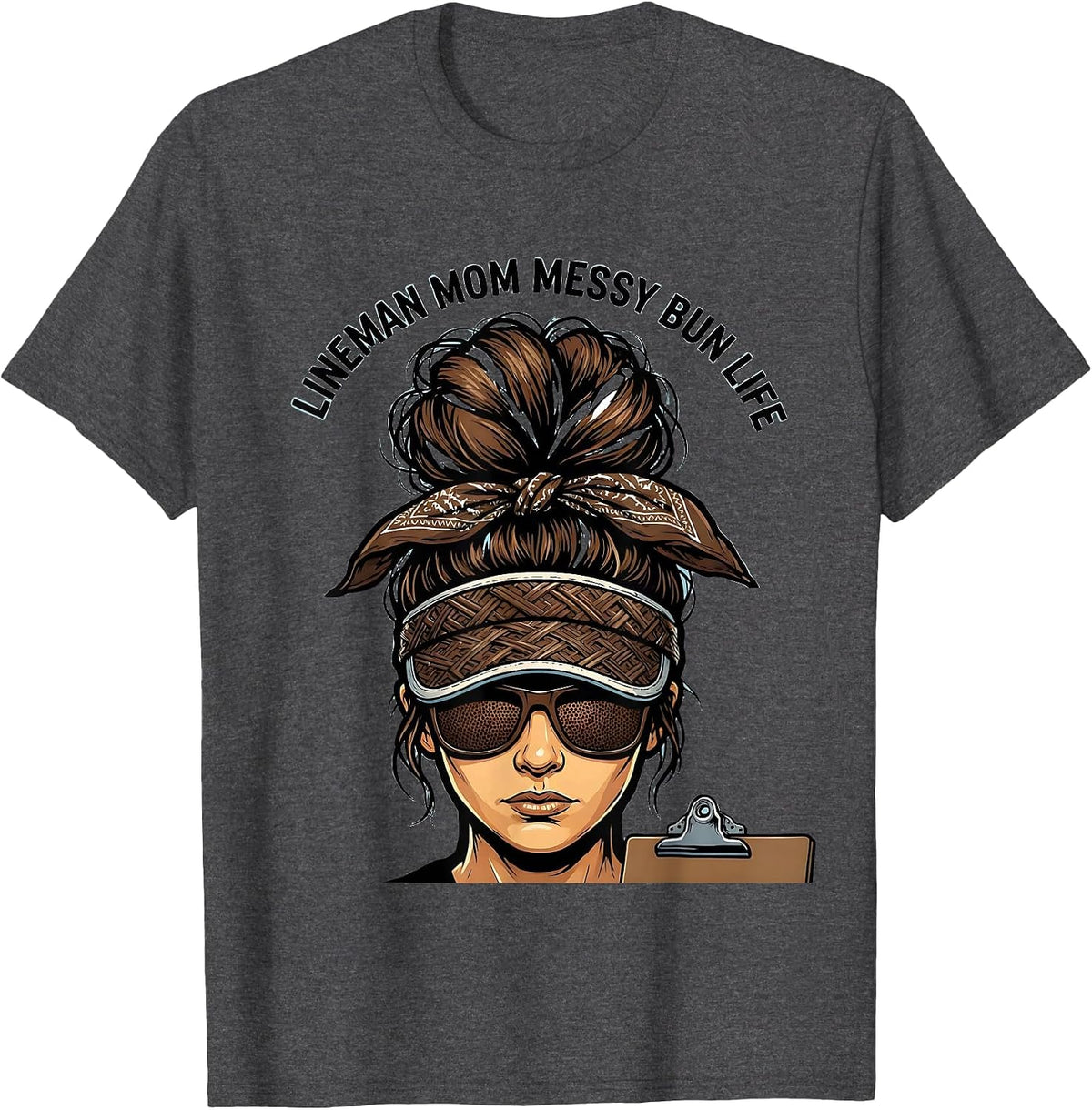 Men's Lineman Mom Messy Bun Life Funny Sports Mom Humor T-Shirt - Dark Heather Grey