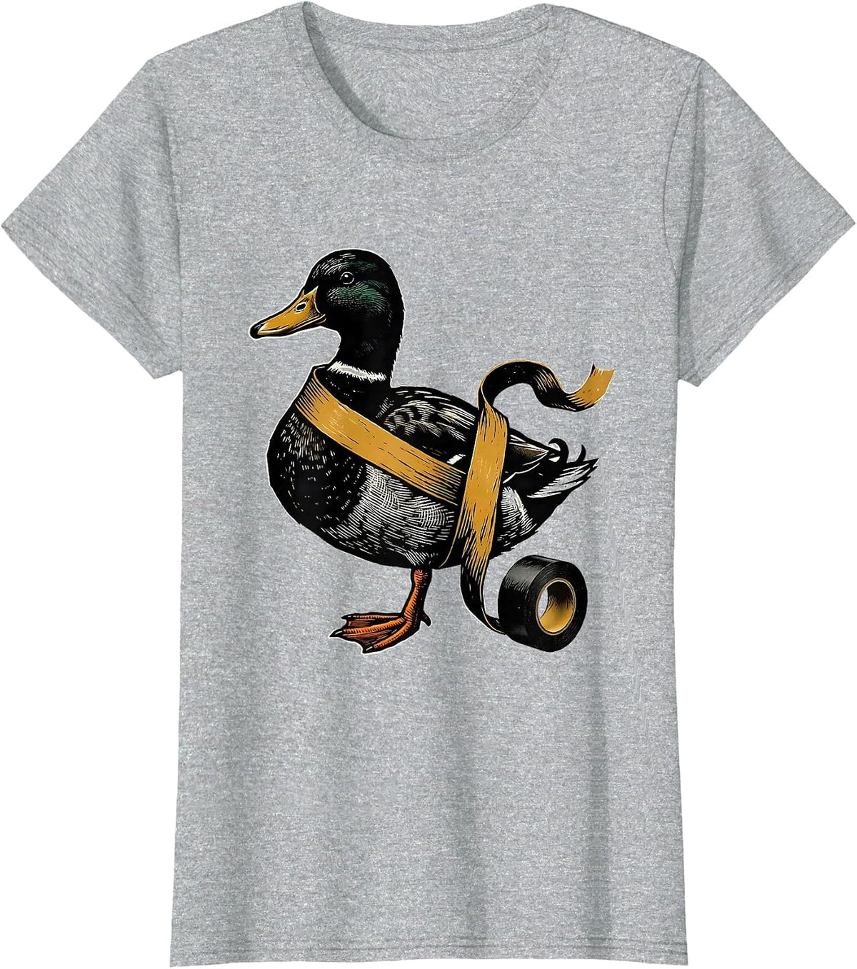 Women's Duck Tape Humor Linocut Funny Novelty Gift T-Shirt - Heather Grey