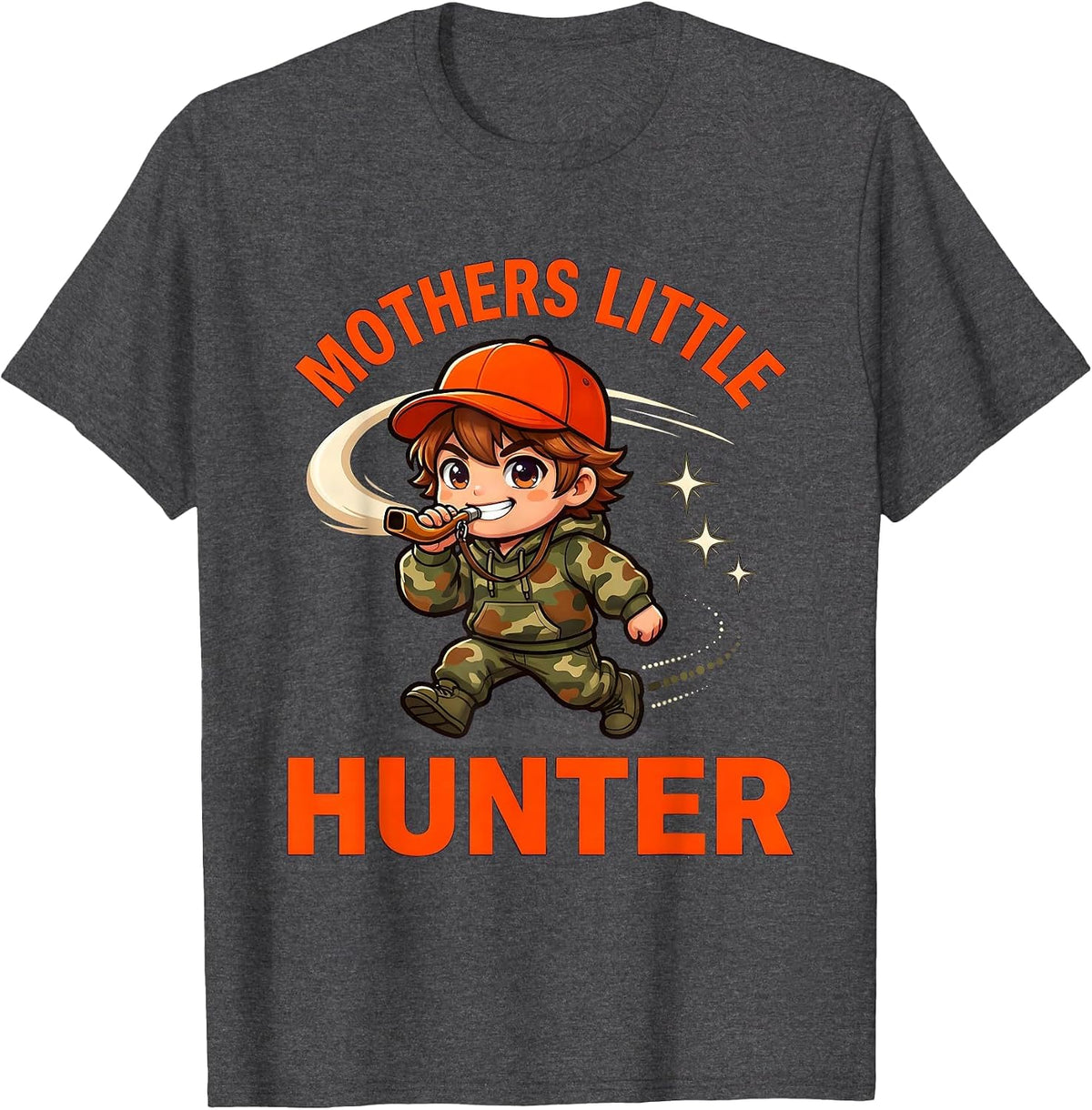 MOTHERS LITTLE HUNTER Funny Hunter Birthday Gift T-Shirt - Dark Heather Grey