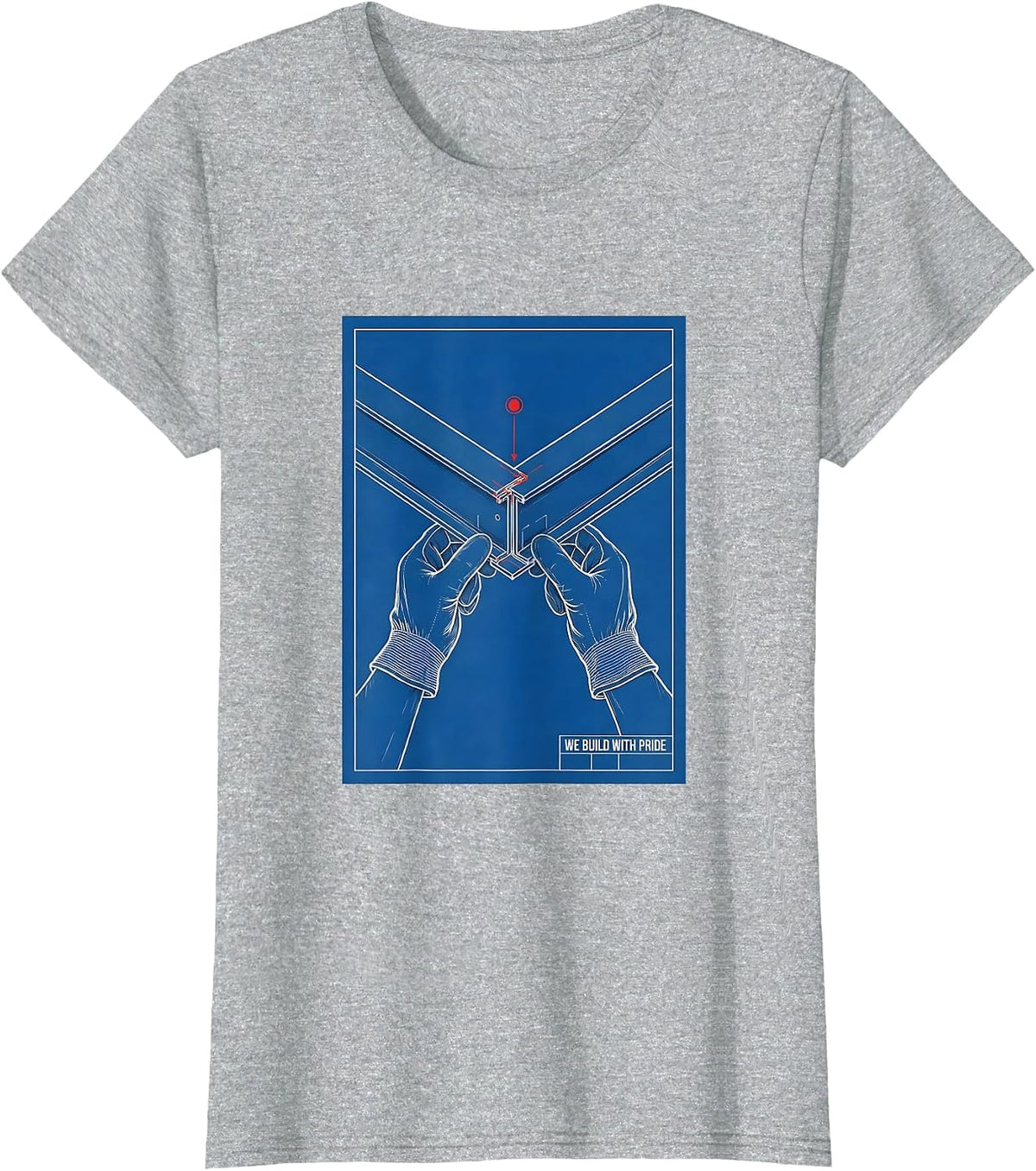 We Build With Pride Technical Blueprint Labor Day Union T-Shirt - Heather Grey