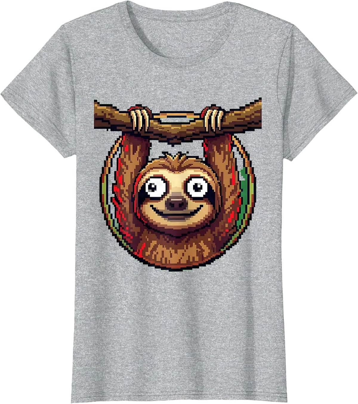 Googly-Eyed Sloth Hanging Upside Down Grin T-Shirt - Heather Grey