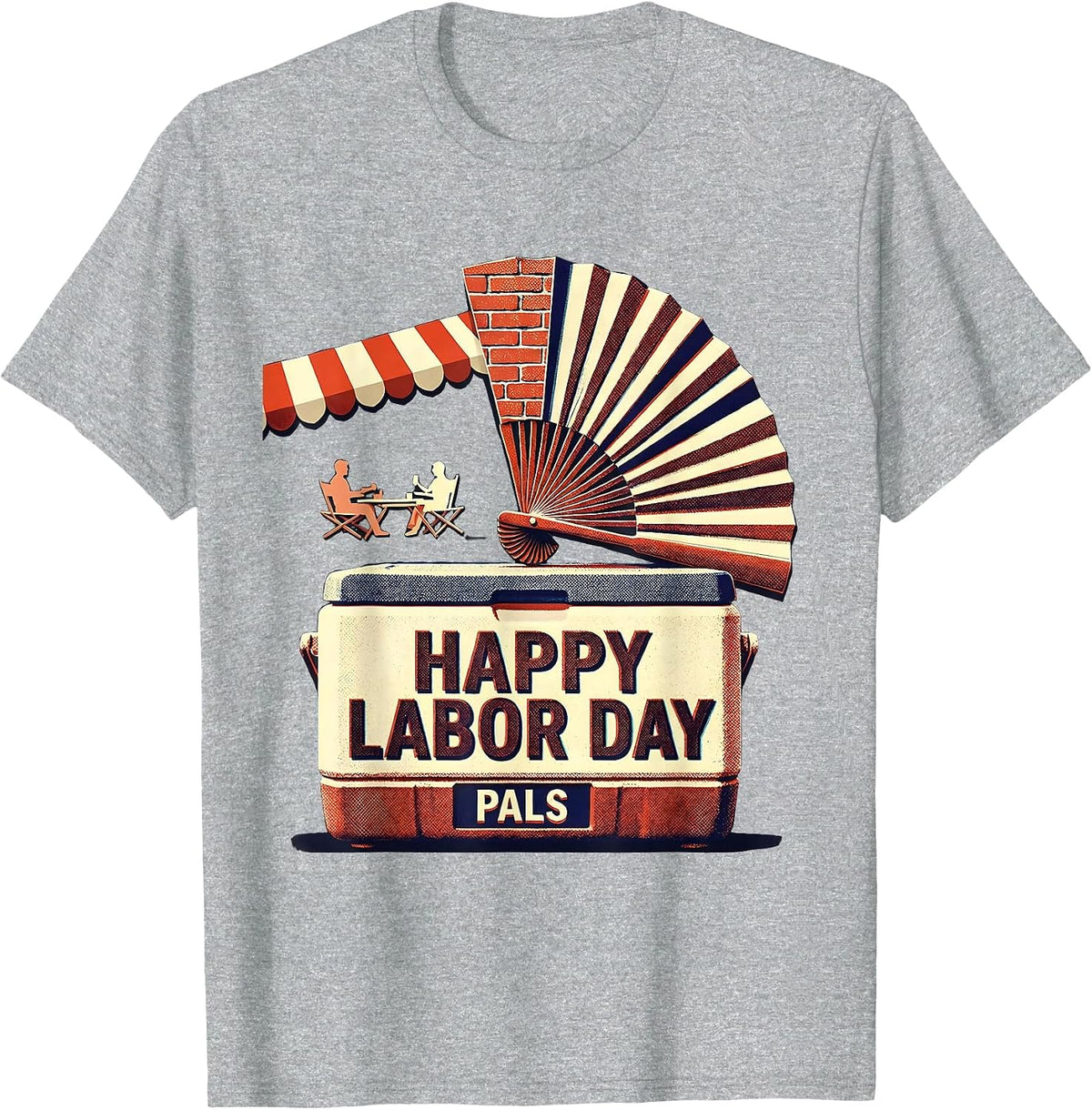 Men's Happy Labor Day, Pals Risograph Picnic Holiday Celebration T-Shirt - Heather Grey