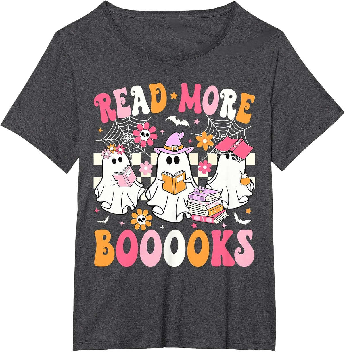 Read More Books Ghosts Reading Book Funny Teacher Halloween T-Shirt - Dark Heather Grey