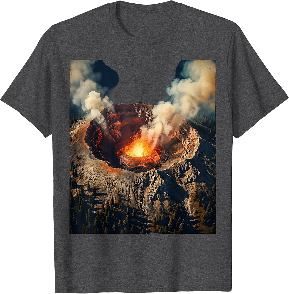 Men's Mexico Volcanic Crater Glowing Night Illustration T-Shirt - Dark Heather Grey