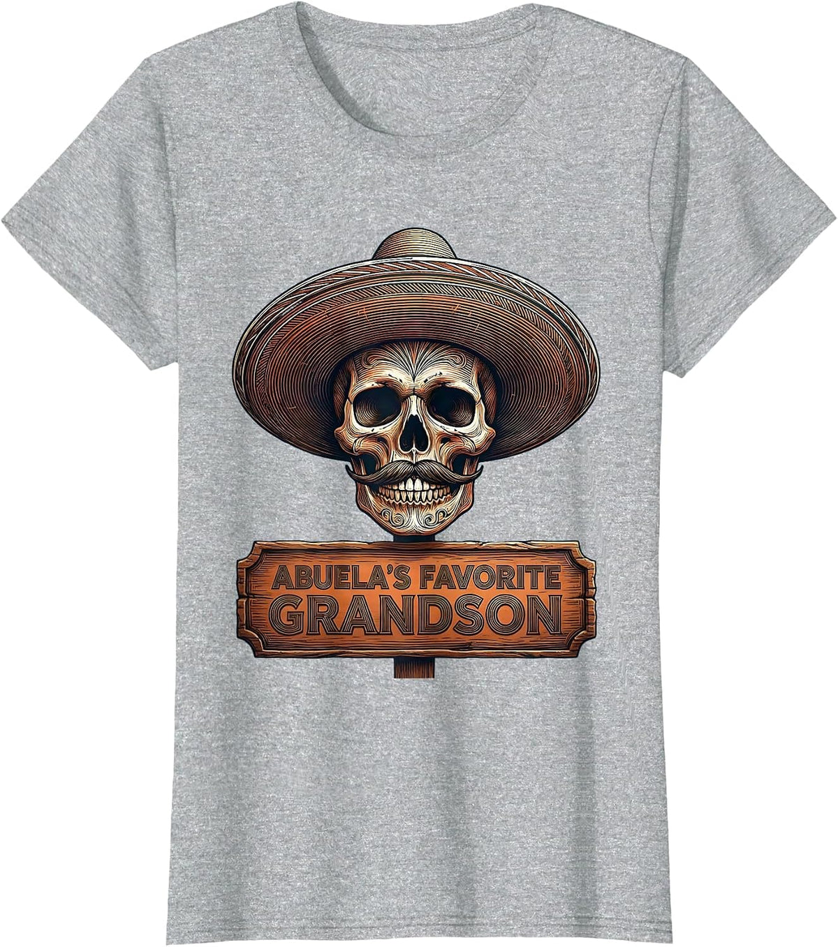 Abuela's Favorite Grandson Mexican Heritage Design T-Shirt - Heather Grey