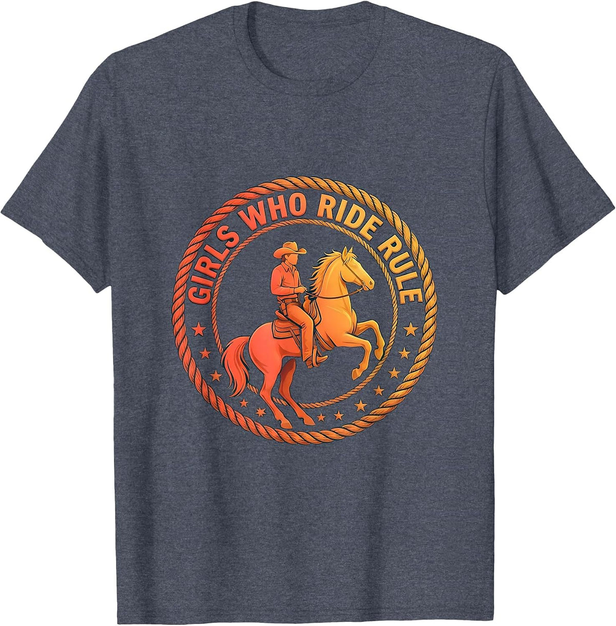 Girls Who Ride Rule Rodeo Design T-Shirt - Heather Blue