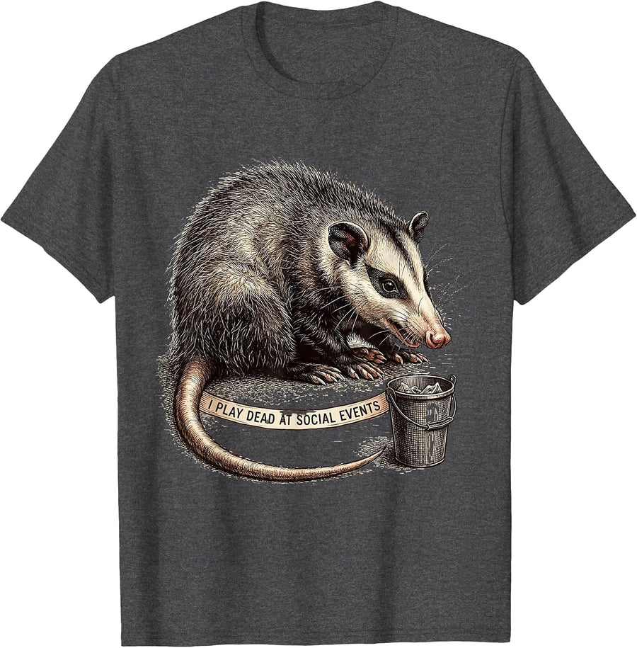 Men's I Play Dead At Social Events Funny Opossum Meme Animal Humor T-Shirt - Dark Heather Grey