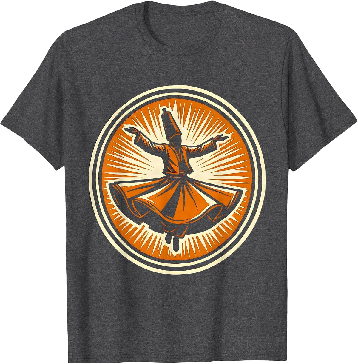 Sufi Dervish Whirling Spiritual Art Design T-Shirt - Dark Heather Grey