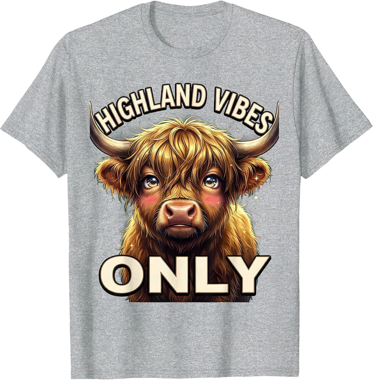 Men's Highland Vibes Only Highland Cow Graphic Design T-Shirt - Heather Grey