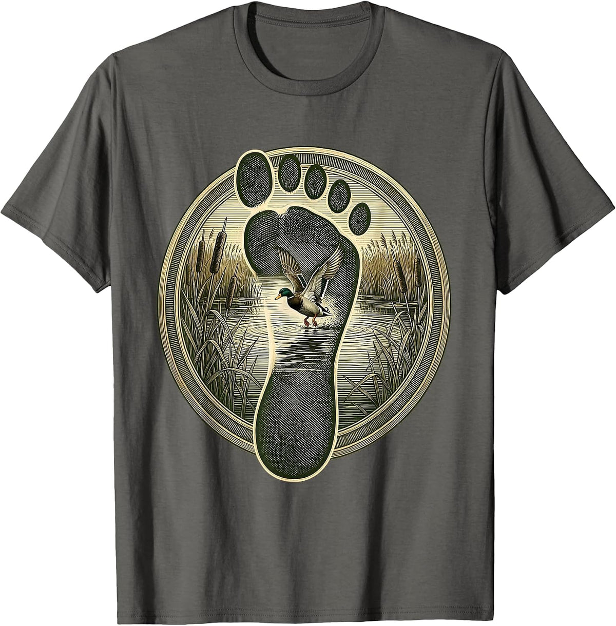 Men's Duck Camo Marsh Scene Duck Footprint Graphic T-Shirt - Asphalt Grey
