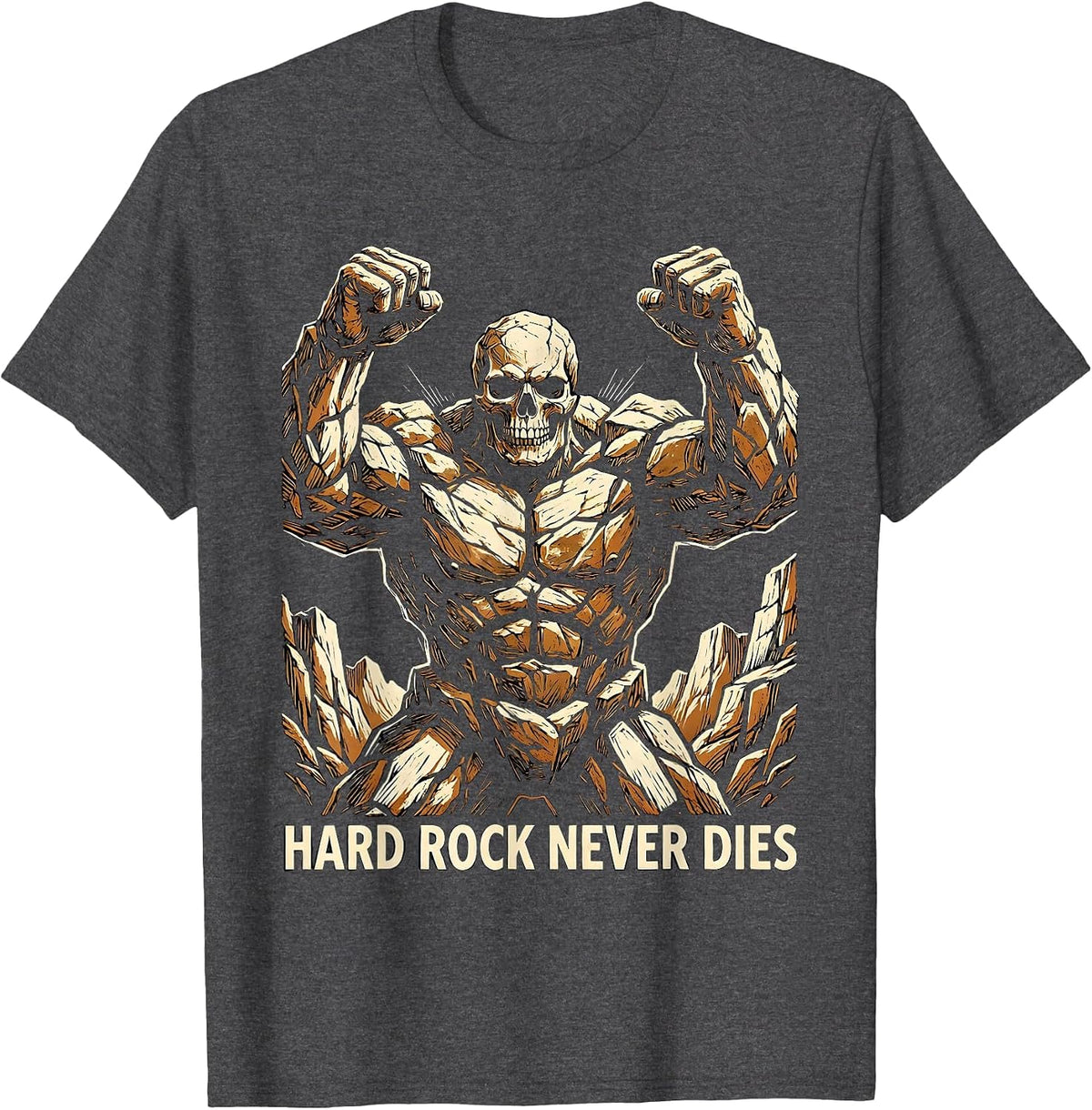 Men's Hard Rock Never Dies Bold Rock Music Design T-Shirt - Dark Heather Grey