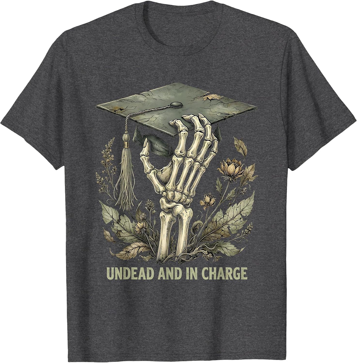 Men's Halloween Zombie Principal Undead and in Charge T-Shirt - Dark Heather Grey