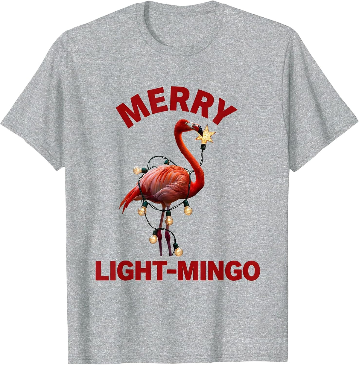 Men's Merry Light-Mingo Funny Flamingo Cactus Christmas in July T-Shirt - Heather Grey