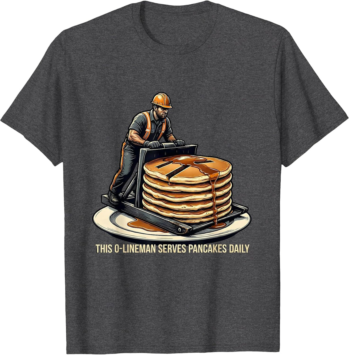 Men's This O-Lineman Serves Pancakes Daily Funny Football Lineman T-Shirt - Dark Heather Grey