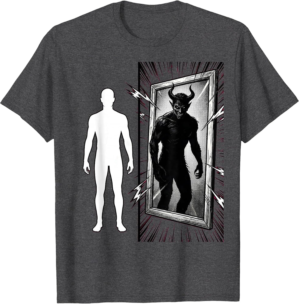 White Lie Mirror Shadow Reflection Graphic Design T-Shirt - Dark Heather Grey