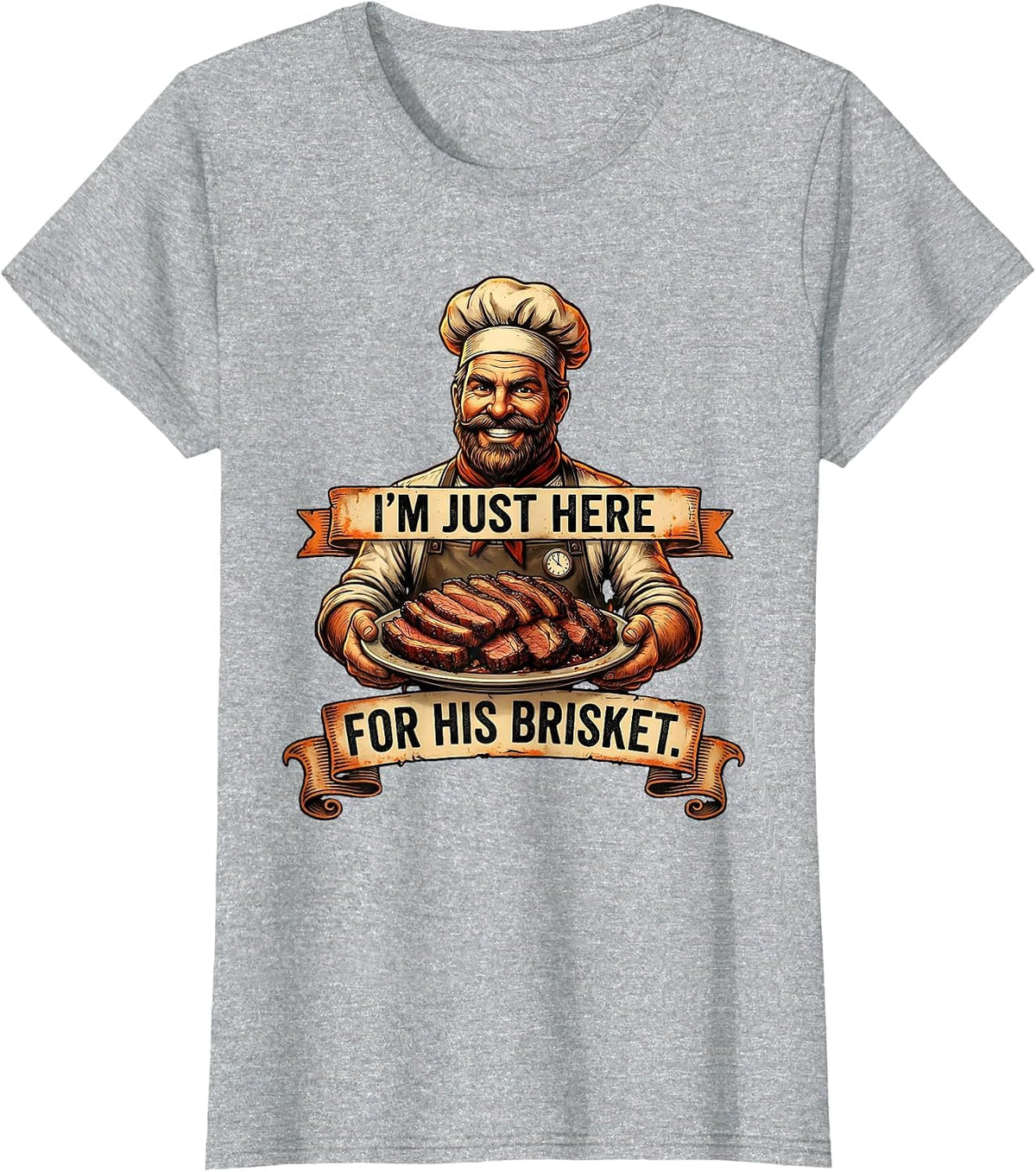 I'm Just Here For His Brisket Funny BBQ Vintage Grill Master T-Shirt - Heather Grey
