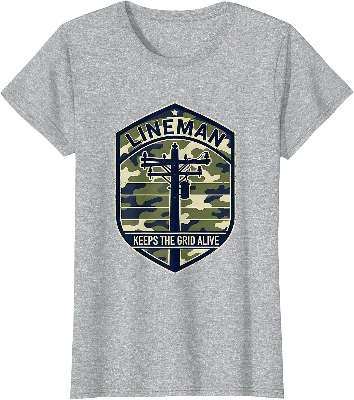 Women's Lineman Keeps The Grid Alive Patriotic Camo Military Veteran T-Shirt - Heather Grey
