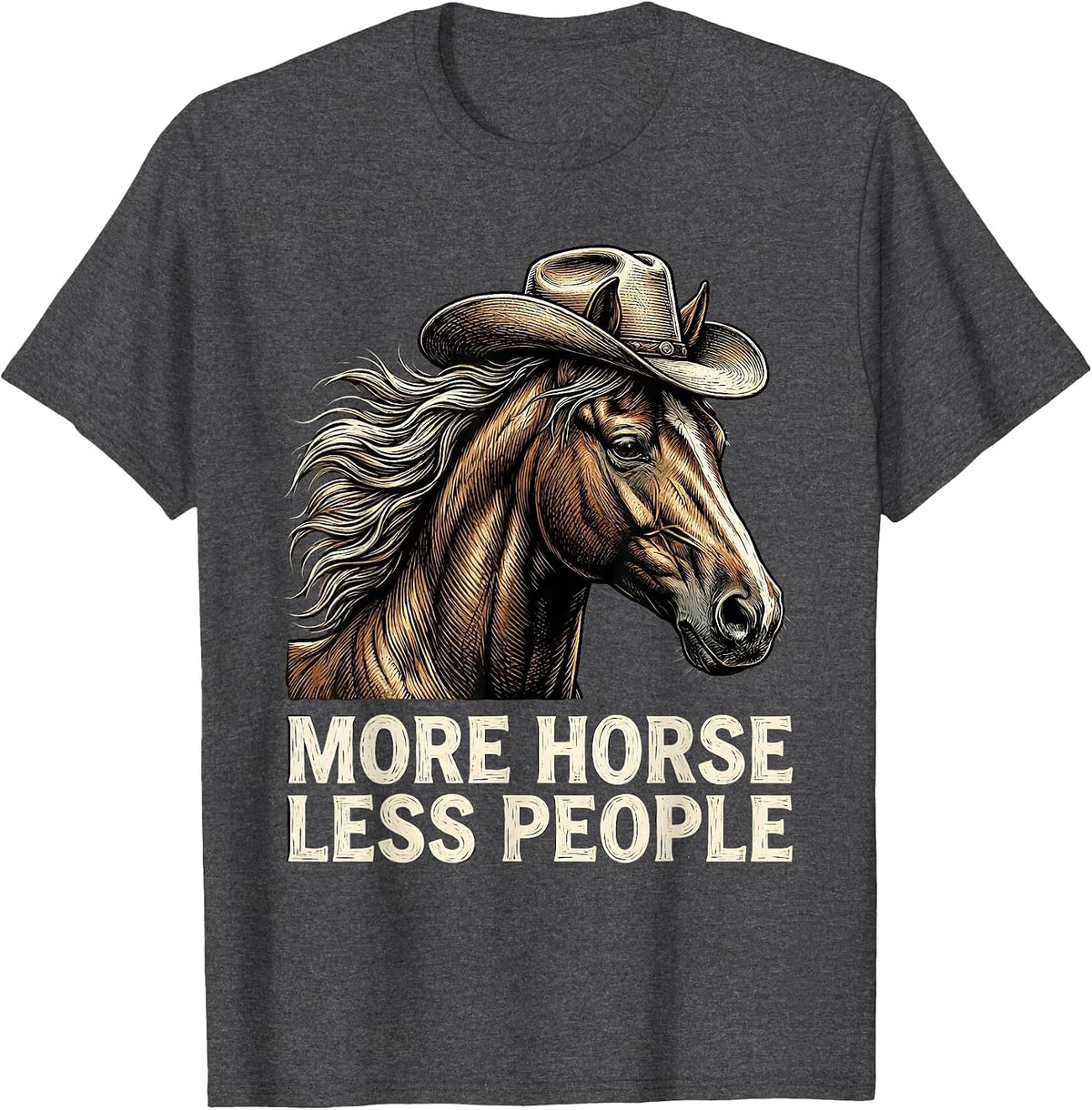 Men's More Horse Less People Cowgirl Design T-Shirt - Dark Heather Grey